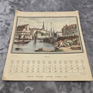 Vintage 1968 A Universe Calendar German Cities Illustrations Hamburg Würzburg